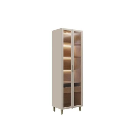 Módulo Cozinha Linea Allure Allure Adega Vinhos c/2PTAS Vidro 4 Prat e Leads 70cm Jequitiba/Gris