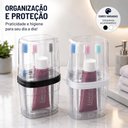 Ver imagem 2 de Porta Escova e Pasta de Dente com Tampa Organizador de Bancada para Pia Suporte Higiênico