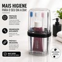 Ver imagem 4 de Porta Escova e Pasta de Dente com Tampa Organizador de Bancada para Pia Suporte Higiênico