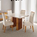 Ver imagem 2 de Conjunto Sala de Jantar 4 Lugares Retangular Tampo de Vidro/MDF Jersey Cobre/Off/Bege- Casa Giulia