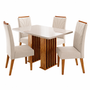 Ver imagem 1 de Conjunto Sala de Jantar 4 Lugares Retangular Tampo de Vidro/MDF Jersey Cobre/Off/Bege- Casa Giulia