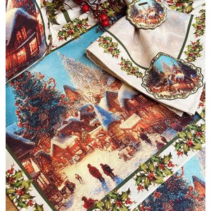 Kit Jogo Americano + Guardanapo Natal da Vila Nsw 12 Peças