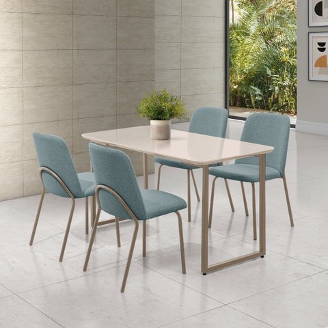 Conjunto para Sala de Jantar com 4 Cadeiras Dora Bege/Champagne/Verde Claro/Off White