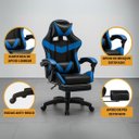 Ver imagem 3 de Cadeira Escritório Gamer Nitro Azul Ergonômica Couro Sintético Reclinável Altura Ajustável Luvinco