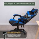 Ver imagem 4 de Cadeira Escritório Gamer Nitro Azul Ergonômica Couro Sintético Reclinável Altura Ajustável Luvinco