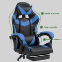 Ver imagem 2 de Cadeira Escritório Gamer Nitro Azul Ergonômica Couro Sintético Reclinável Altura Ajustável Luvinco