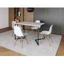 Ver imagem 1 de Mesa Industrial Base Ferro Preto em V Tampo 137x90 Branco 4 Cadeiras Eames Madeira Assento Branco