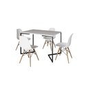 Ver imagem 2 de Mesa Industrial Base Ferro Preto em V Tampo 137x90 Branco 4 Cadeiras Eames Madeira Assento Branco