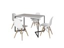 Ver imagem 2 de Mesa Industrial Base Ferro Preto em V Tampo 137x90 Branco 4 Cadeiras Eames Madeira Assento Branco