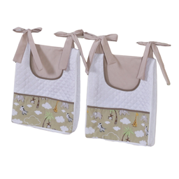 Porta Fralda Organizador Quarto de Bebê Menino Menina 2 Peças com Laço:safari Bege - 2