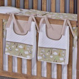 Porta Fralda Organizador Quarto de Bebê Menino Menina 2 Peças com Laço:safari Bege - 1