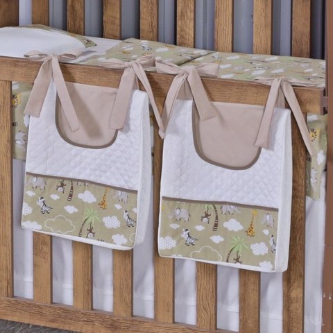 Porta Fralda Organizador Quarto de Bebê Menino Menina 2 Peças com Laço:safari Bege