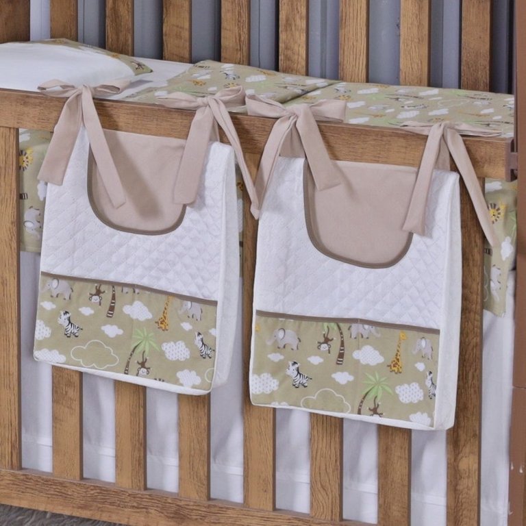 Porta Fralda Organizador Quarto de Bebê Menino Menina 2 Peças com Laço:safari Bege Porta Fralda Organizador Quarto de Bebê Menino Menina 2 Peças com Laço:safari Bege