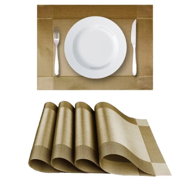 Kit 4 Peças Jogo Americano de Mesa Jantar Sala Restaurante Cor:ouro Velho