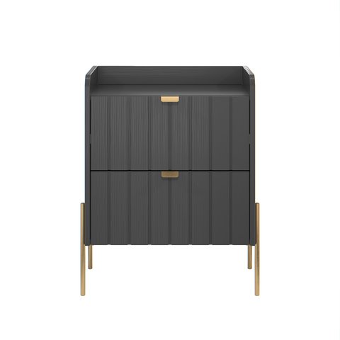 Mesa de Cabeceira Lateral Grafite Preto para Quarto Moriah 45cm Pés em Ferro Estilo Moderno Dourado