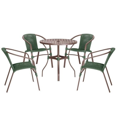 04 Cadeiras Floripa e Mesa Roma 100cm Marrom Trama Original Verde