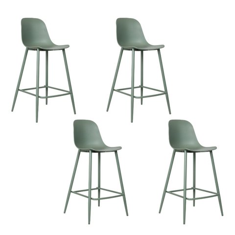Kit com 4 Banquetas Miami Alta Assento em Polipropileno e Base em Aço com Pintura Epóxi - Verde Aloe