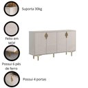 Ver imagem 4 de Buffet Aparador 4 Portas Marsala 160cm Pés de Ferro - Lukaliam Móveis