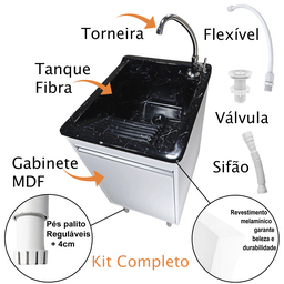 Tanque de Lavar Roupa com Torneira de Bancada + Gabinete Mdf Tanque:preto - 3