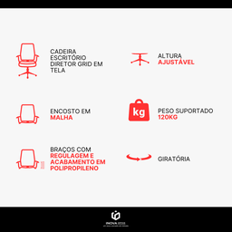 Cadeira Escritório Diretor Grid em Tela - Preta - 7