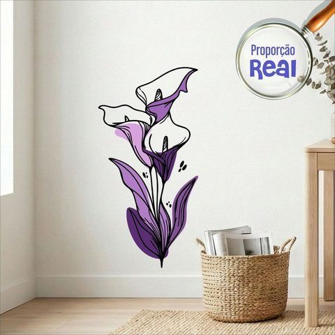 Adesivo Floral Boho Roxo Estilo Nórdico 45x90 Minimalista Mod.04