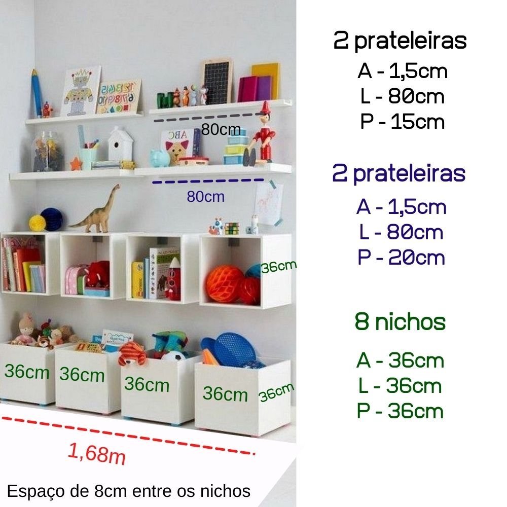 Estante de nichos para brinquedos, livros e objetos MDF - 3