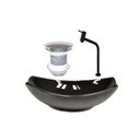 Ver imagem 1 de CUBA DE VIDRO OVAL CHANFRADA 46CM PRETA + VALVULA + TORNEIRA METAL PRETA