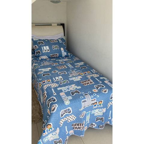 Cobre Leito Dupla Face Infantil Solteiro 2pçs Estampado:azul Royal