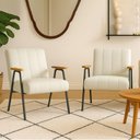 Ver imagem 1 de Poltrona Sala Decorativa Industrial Preto Kit 2 Laurita Linho K01 - D'Rossi Cor Bege