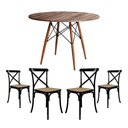 Ver imagem 1 de Jogo de Mesa Eiffel Redondo Tampo de Madeira 110cm Amêndoa com 4 Cadeiras Katrina Pretoo Bege