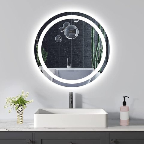 Espelho redondo jateado iluminado com led frio frontal 70cm Woodglass redondo 70cm frio
