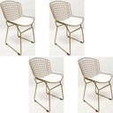Ver imagem 1 de Kit 4 Cadeiras para Cozinha Bertoia tradicional cor Dourado fosco assento branco - Poltronas do Sul