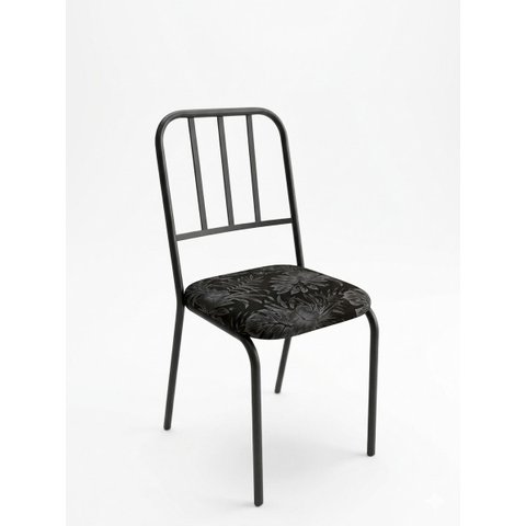 Cadeira Lara no Aço Reforçada Assento Estofado Estampado Ramado Preto Elegante