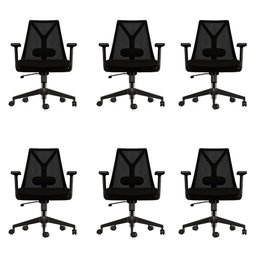 Kit 6 Cadeiras Escritório Presidente Ergonômica Nr17 Elements Apoio Lombar Preta - 1