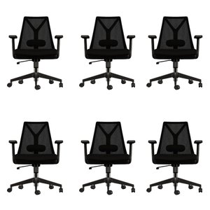 Kit 6 Cadeiras Escritório Presidente Ergonômica Nr17 Elements Apoio Lombar Preta