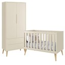 Ver imagem 2 de Jogo de Quarto Infantil Theo guarda Roupa 2 Portas e Berço Areia Fosco com Pés Madeira Natural