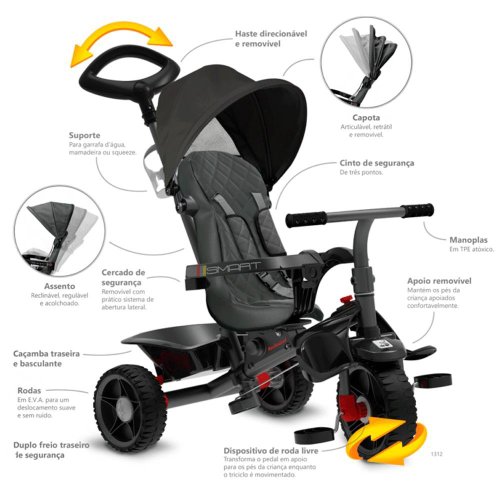 TRICICLO INFANTIL A PEDAL BANDEIRANTE COMFORT REF: 1312 - Preto