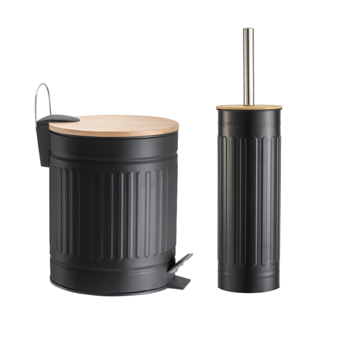 Kit Lavabo Banheiro Bambu Lixeira 5 Litros Pedal e Escova Pgb Conjunto Banheiro 2 Peças