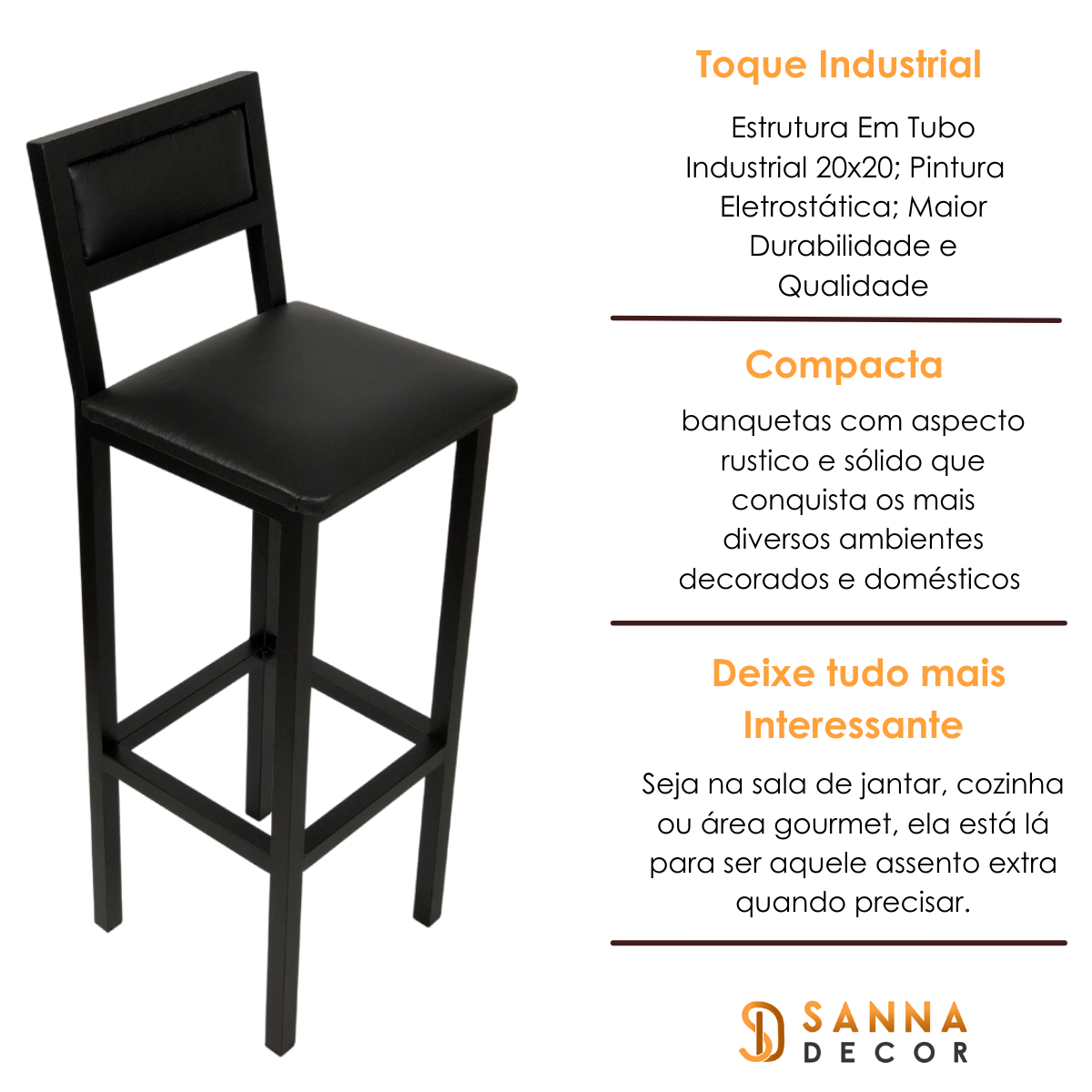 Kit 4 Banquetas Industrial Área Gourmet Cozinha Balcão Preta - 3