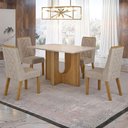 Ver imagem 1 de Mesa de Jantar Dora 120x80 Vidro 25mm Cinamomo Off White com Kit 4 Cadeiras Linho Bege - Valdemóveis