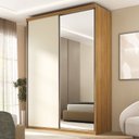 Ver imagem 1 de Guarda Roupa Solteiro 100% MDF BP 2 Portas com 1 Espelho 2 Gavetas Liege Marrom/Nogueira/Off White