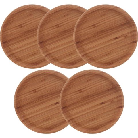 5 Pratos Redondos Bambu 20cm Bandejas Servir Decorar Multiuso Round Lyor
