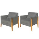 Ver imagem 1 de Kit 2 Poltronas Decorativa Sophia Suede Cinza Pés Madeira Ms Decor