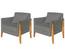 Ver imagem 1 de Kit 2 Poltronas Decorativa Sophia Suede Cinza Pés Madeira Ms Decor