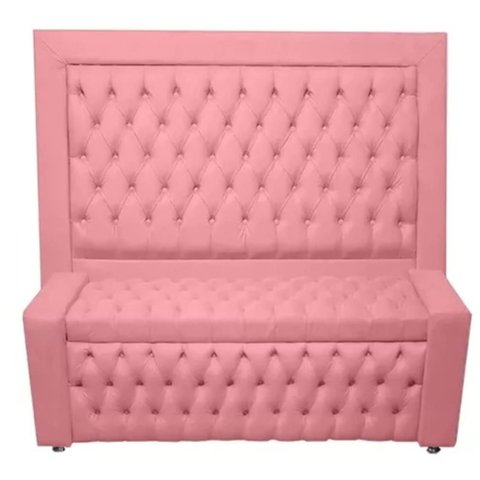 Kit Cabeceira de Cama Box e Calçadeira Baú Retro Capitonê Botão Encapados King 195 Cm Suede Rosa Eli