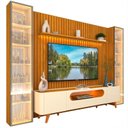 Ver mais imagens de Rack com Painel Ripado para TV até 84 Polegadas com LED 100% MDF 304,8CMX237CM Pés em Madeira Maciça Nobre Clean Luminare Yescasa
