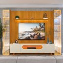 Ver imagem 1 de Rack com Painel Ripado para TV até 84 Polegadas com LED 100% MDF 304,8CMX237CM Pés em Madeira Maciça Nobre Clean Luminare Yescasa