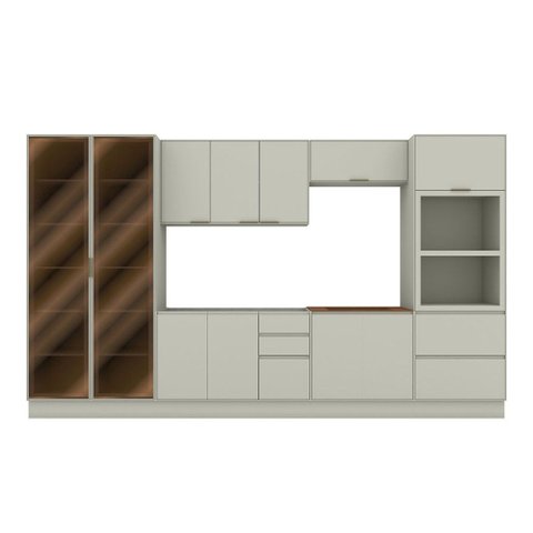Cozinha Completa Fineze 12 Portas 4 Gavetas com Vidro 100% MDF CEC263 Areia Hp/Cinamomo - Henn