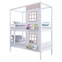 Ver imagem 2 de Beliche Casinha Reta com 02 Janelas Madeira Maciça Branco/ Rosa Housin