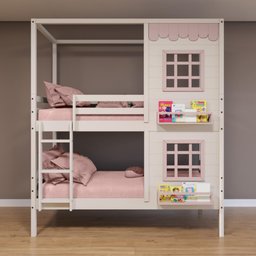 Beliche Casinha Reta com 02 Janelas Madeira Maciça Branco/ Rosa Housin - 1